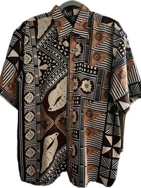 Men's Brown & Black Geometric Hawaiian Button-Down Shirt